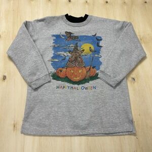 Vintage Basic Editions Sweatshirt Womens 2X Gray Halloween Bear Pumpkin Fleece